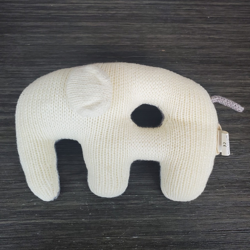 Blabla Knit Elephant Rattle Plush Gray Cream‎ Soft Toy Stuffed Animal 7.25"x5" - Picture 2 of 5